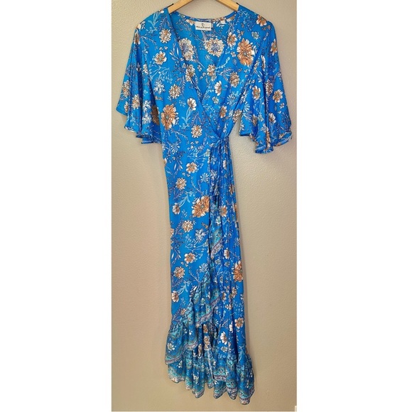 The Fox and the Mermaid Bohemian Jodoh Maxi Wrap Dress Floral Ruffle Flowy - Picture 10 of 11